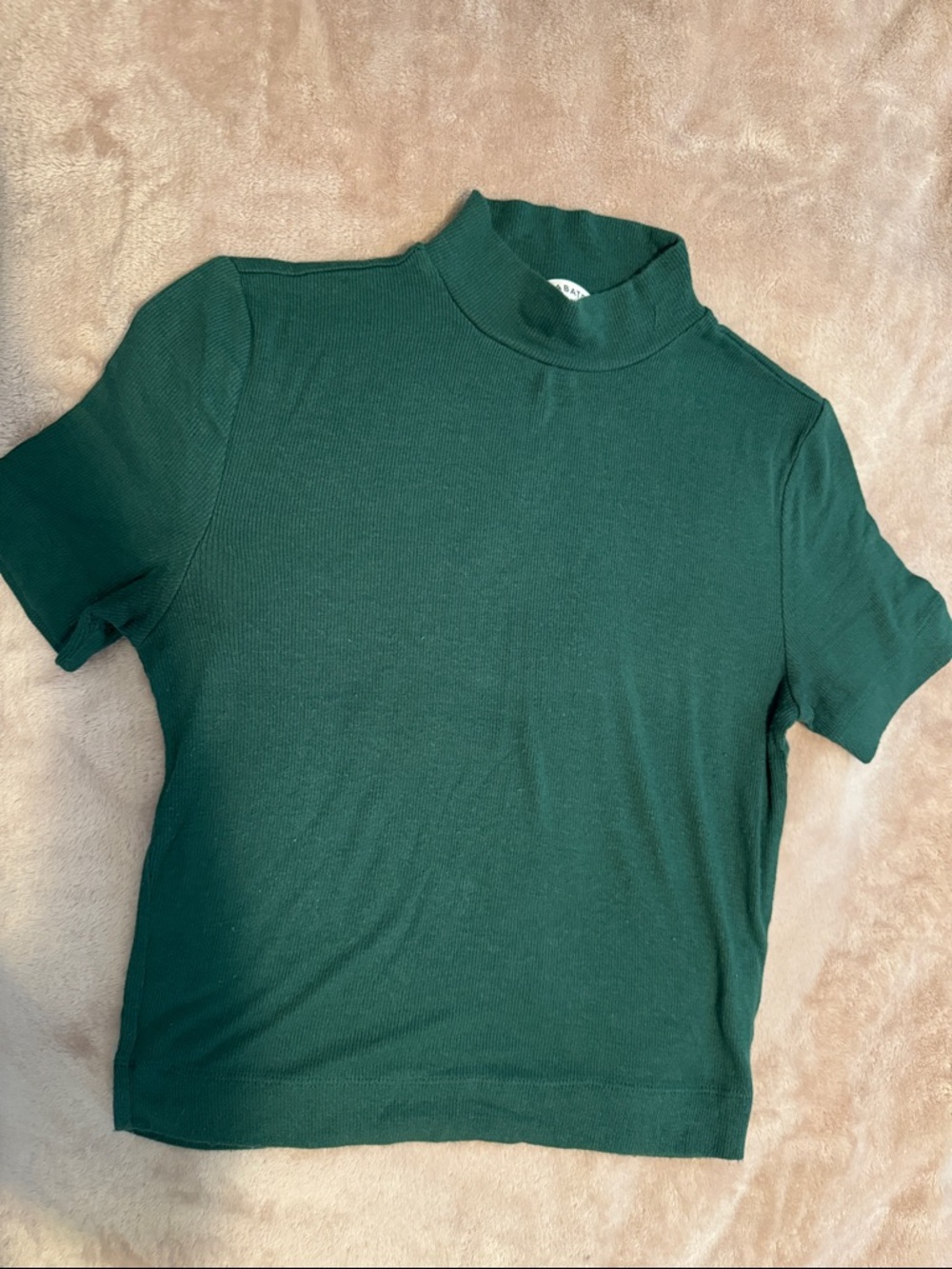 Babaton Dark Green Mock Neck Short Sleeve Crop Top